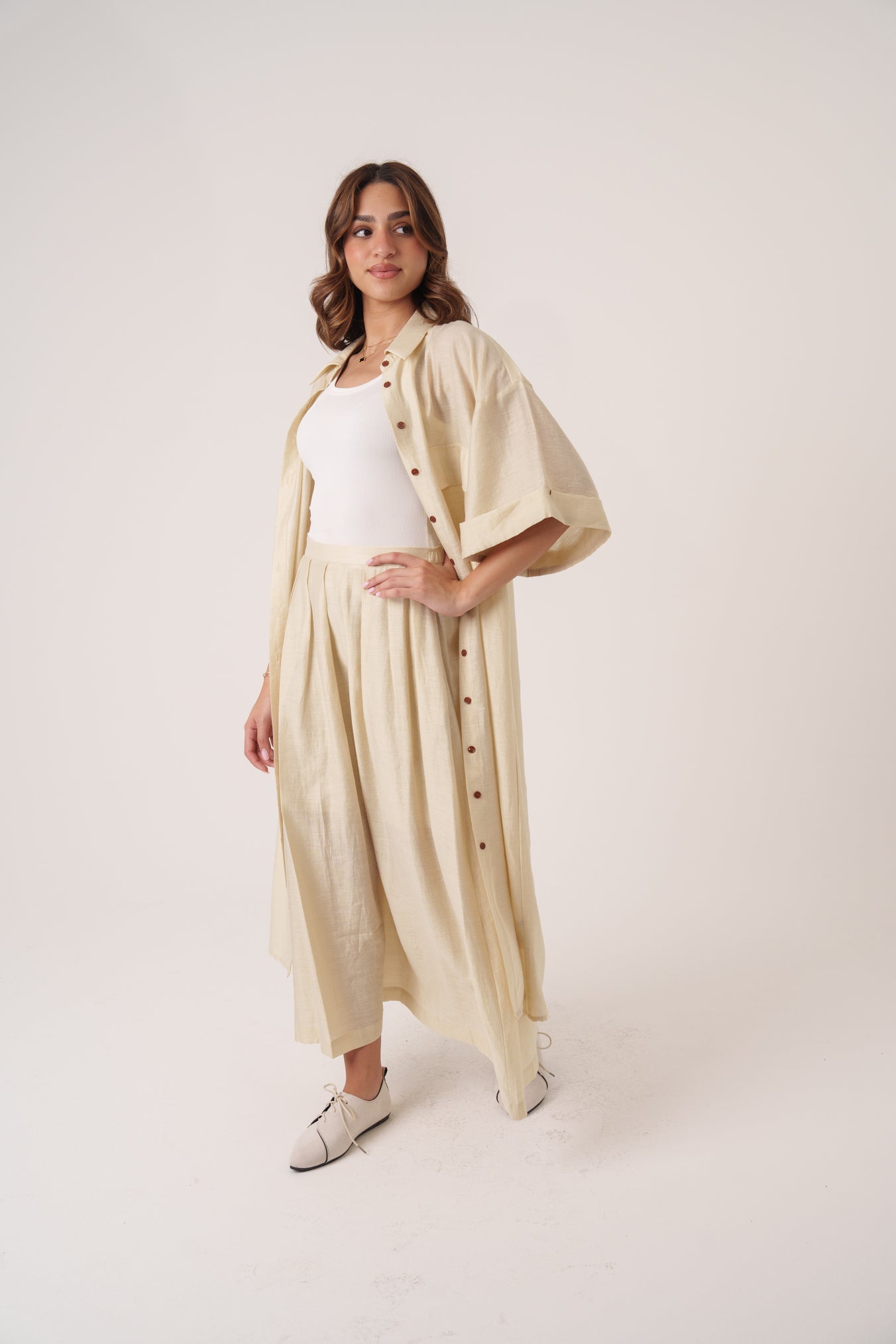 Skirt & Long Buttoned Top Set