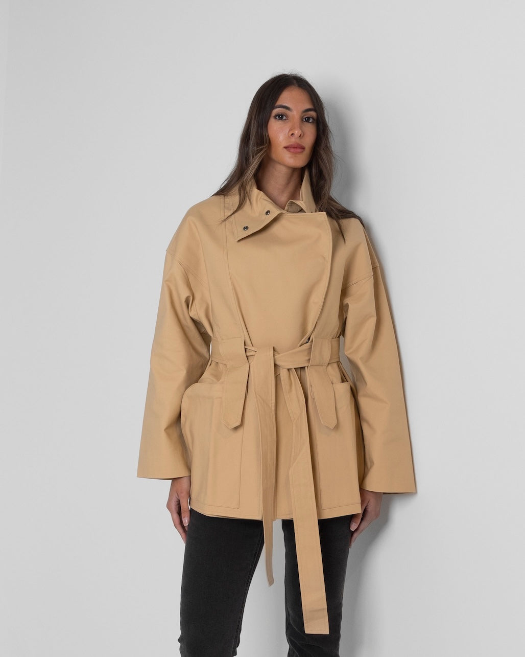 Beige Short Trench with Back Pockets