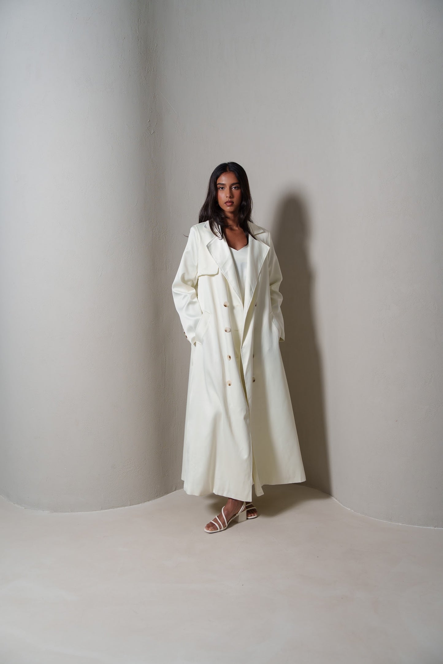 Crème Silk Long Blazer/Trench Set