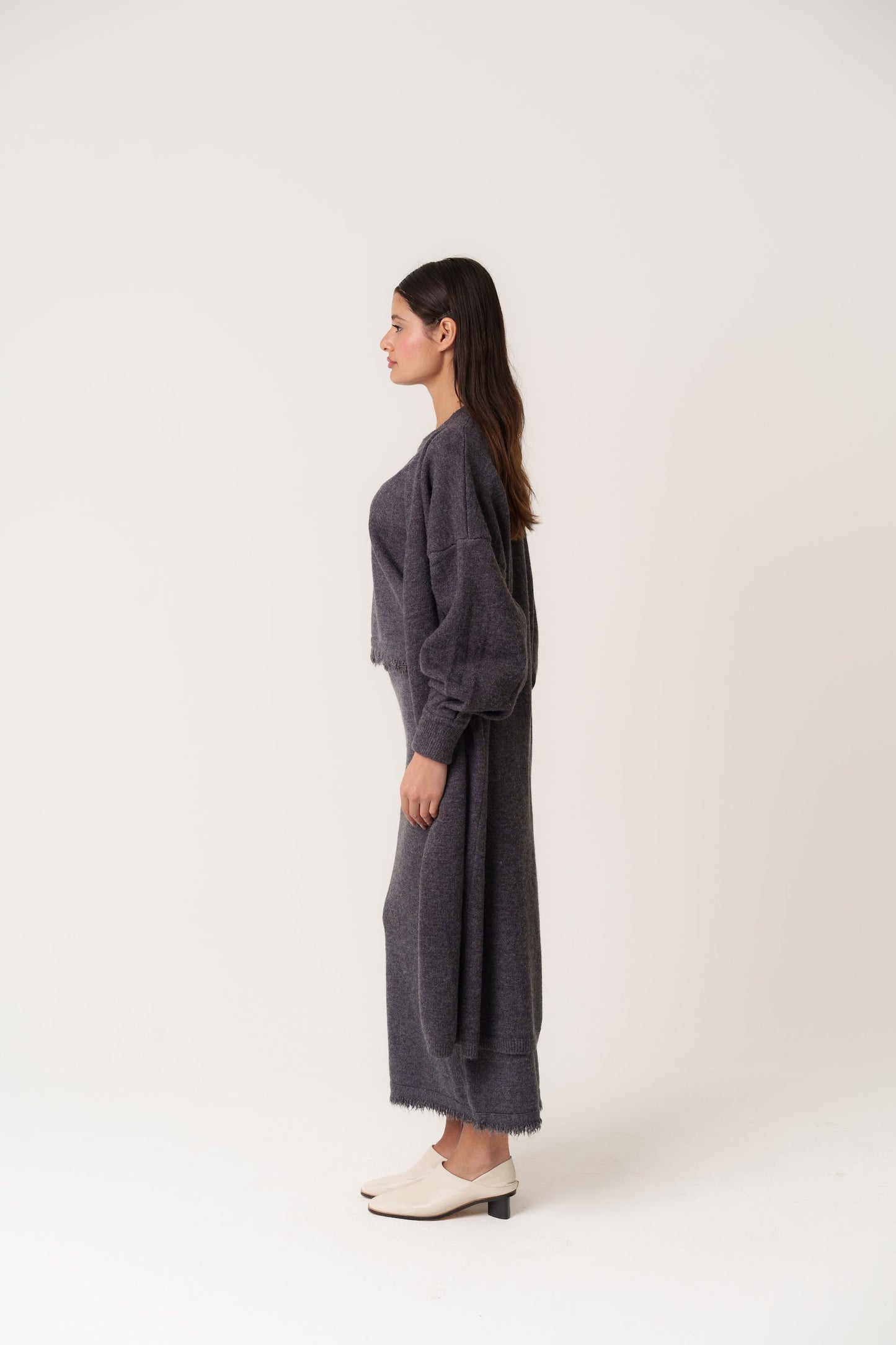3 Piece Skirt Knit Set with Fringed Top