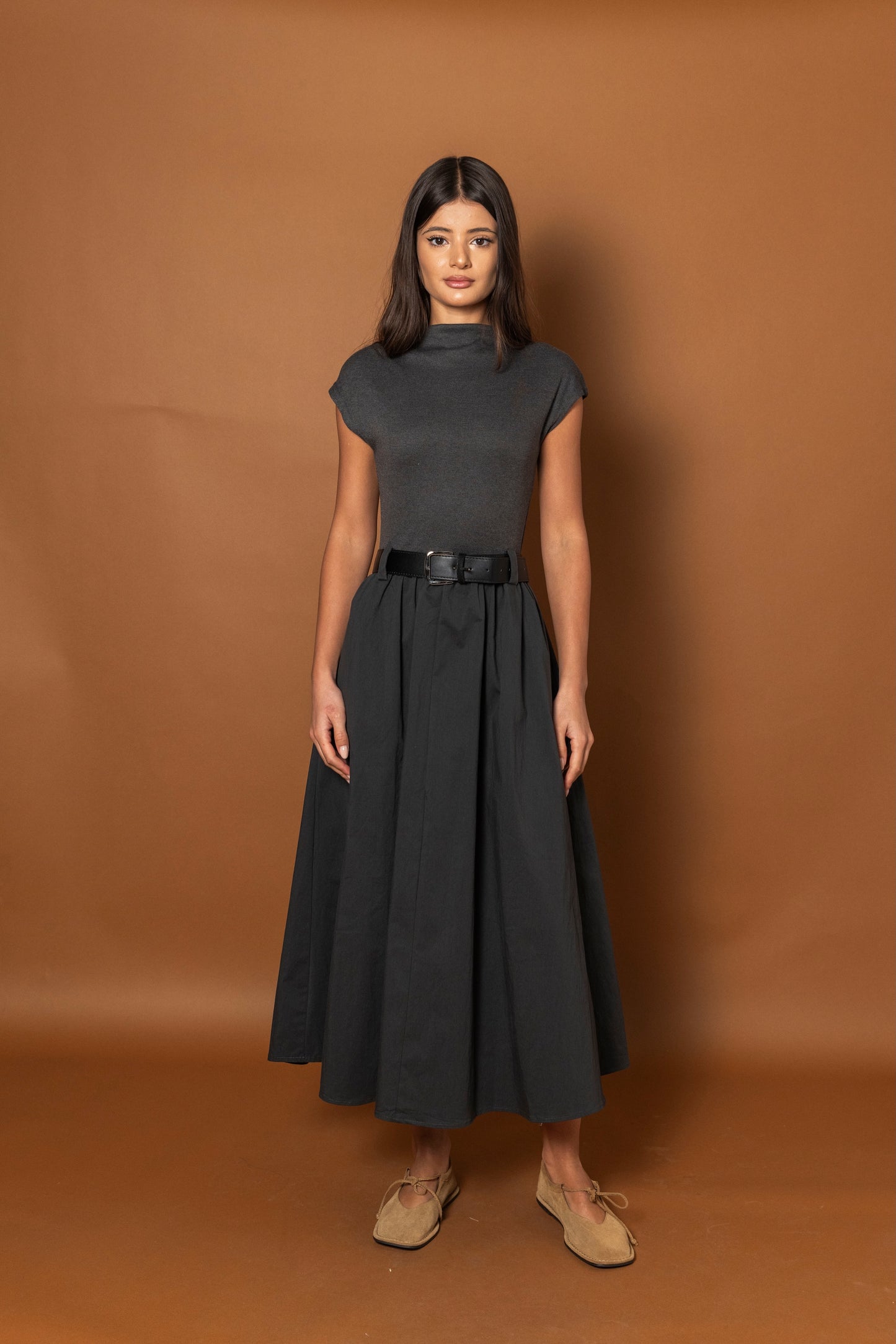 Dress with Attached Belt