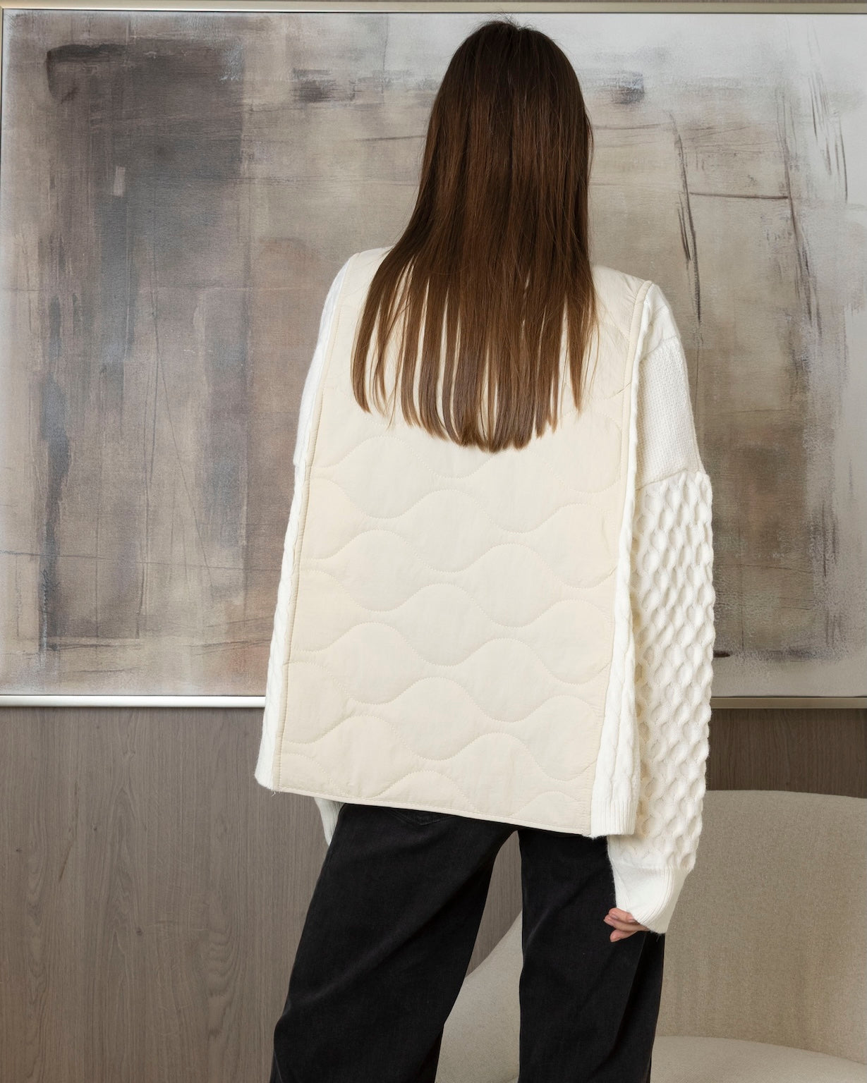 White X Beige Knit Coat