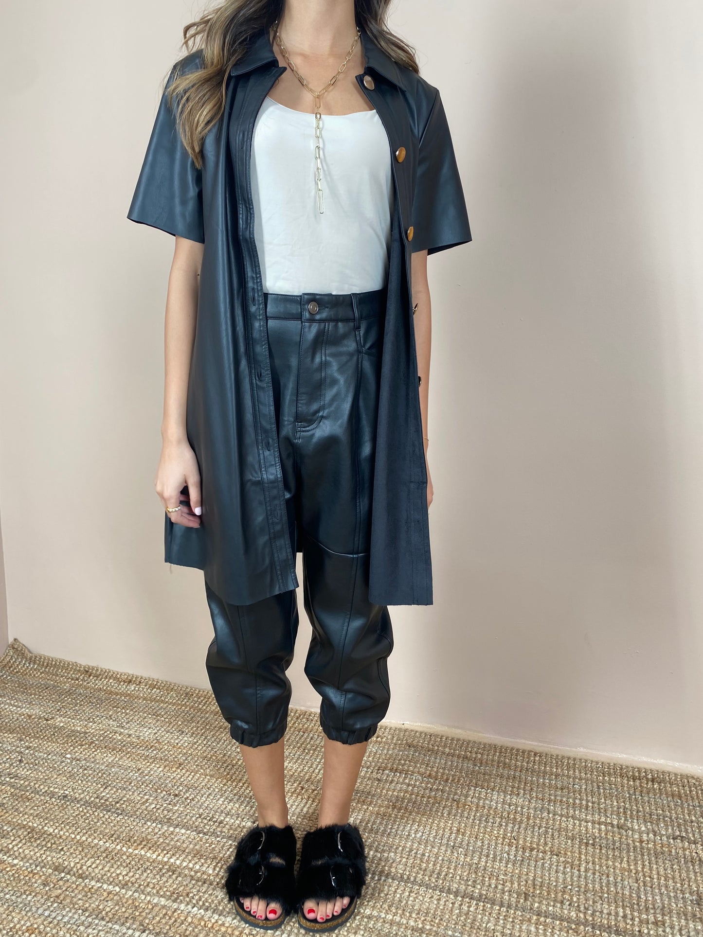 Short Sleeve Leather Top