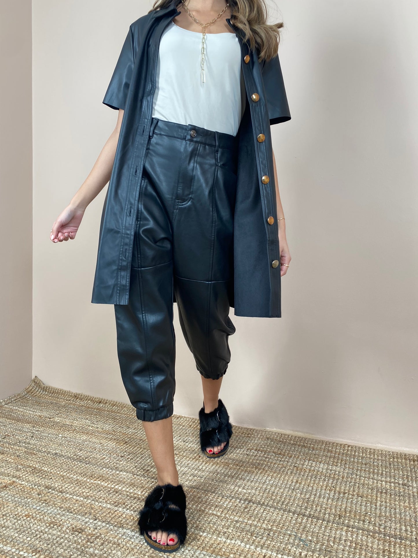 Short Sleeve Leather Top