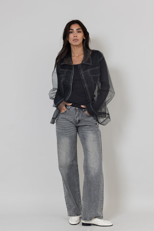 Tulle Collared Black Jacket