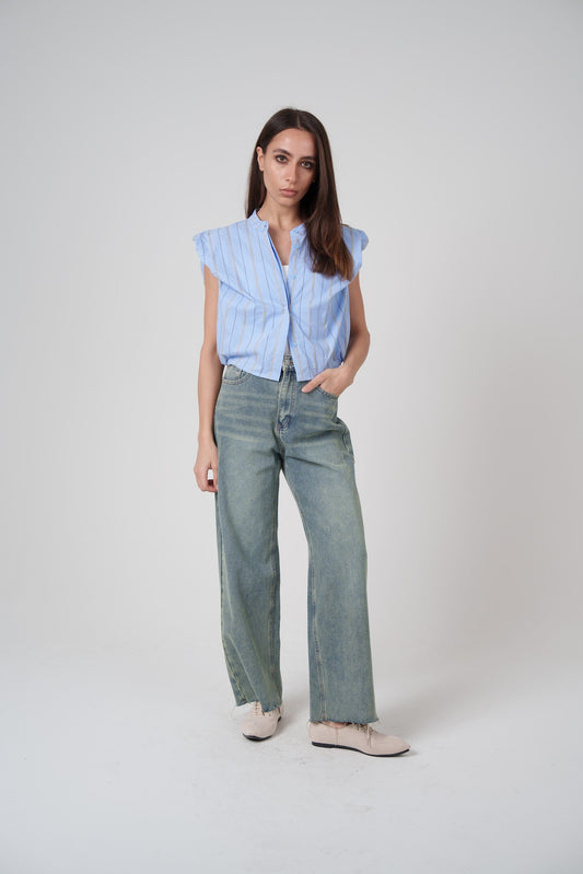 Cropped Round Collared Shirt