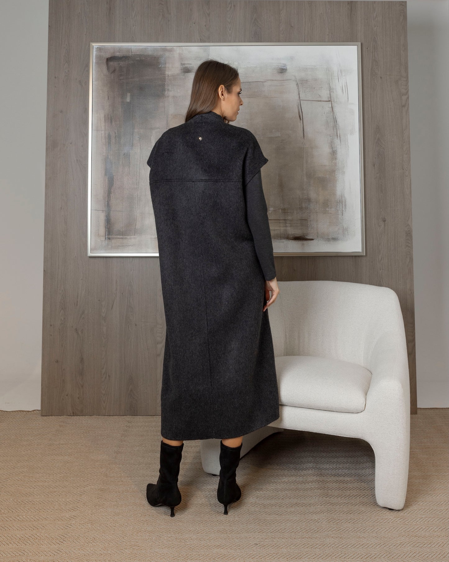 Wool Long Wrap Vest with Rope Belt