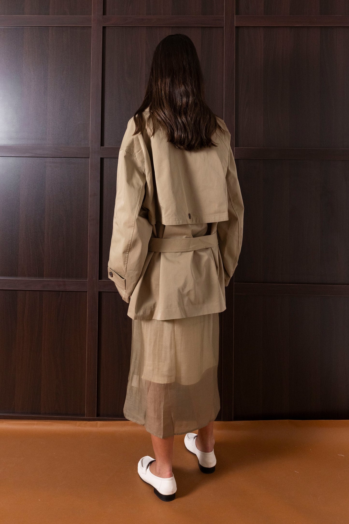 Beige Short Trench Dress Set (Dress & Jacket)