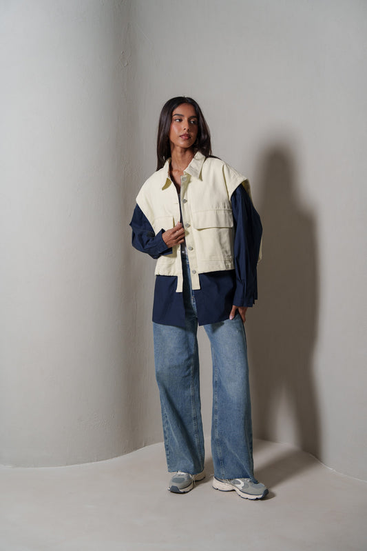 Navy & Pastel Yellow Colorblock Utility Jacket