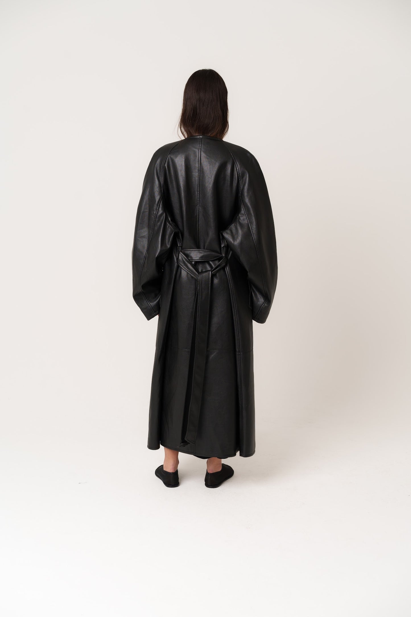 Black Leather Non-collared Trench