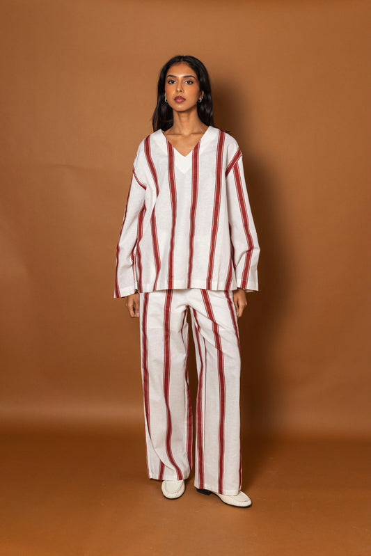 Striped White & Maroon Set