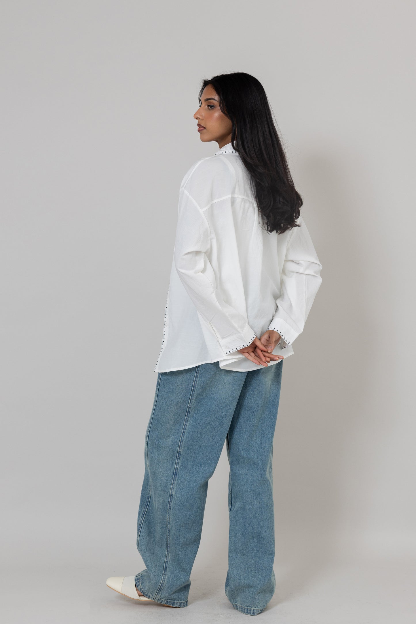White Light Shirt with Black Stitching