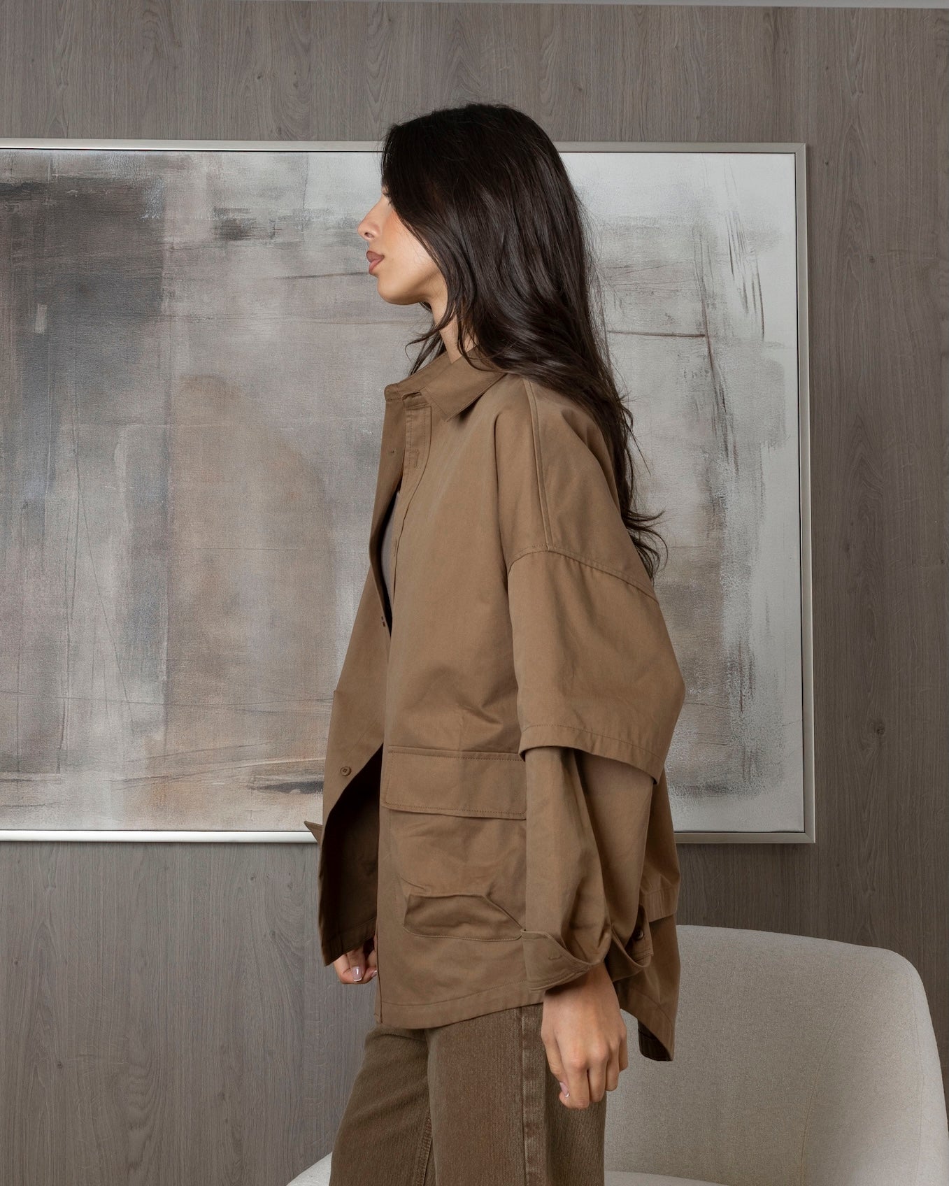 Beige Shirt with Double Sleeve