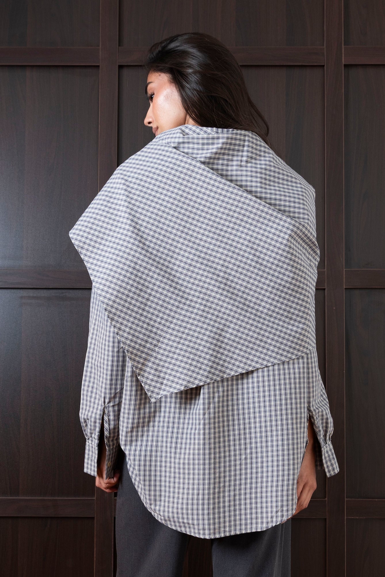 Plaid Cotton Top with Scarf