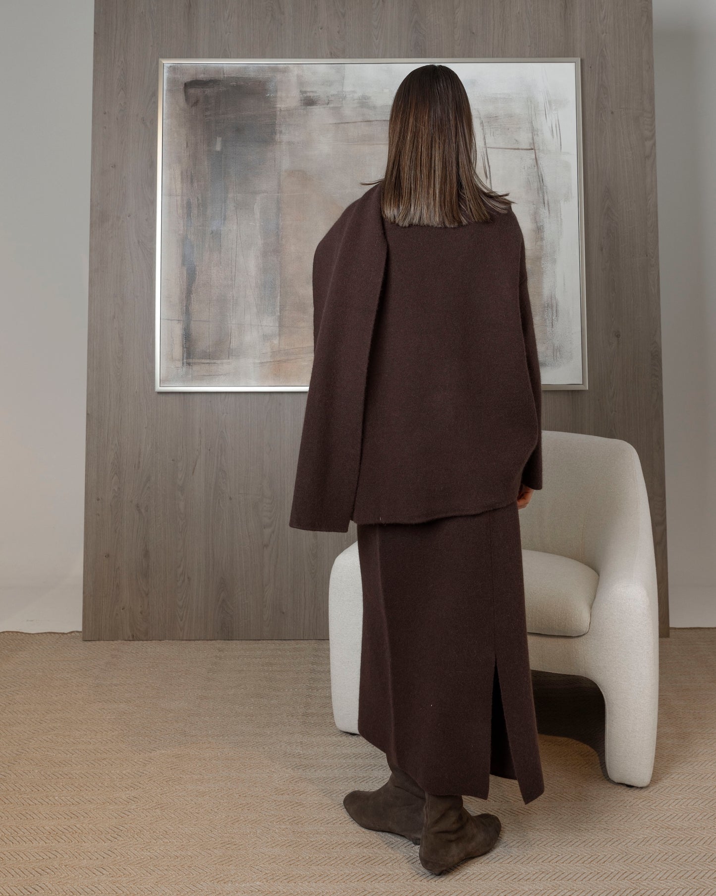 Knit Set Skirt & Cardigan with Scarf Attached