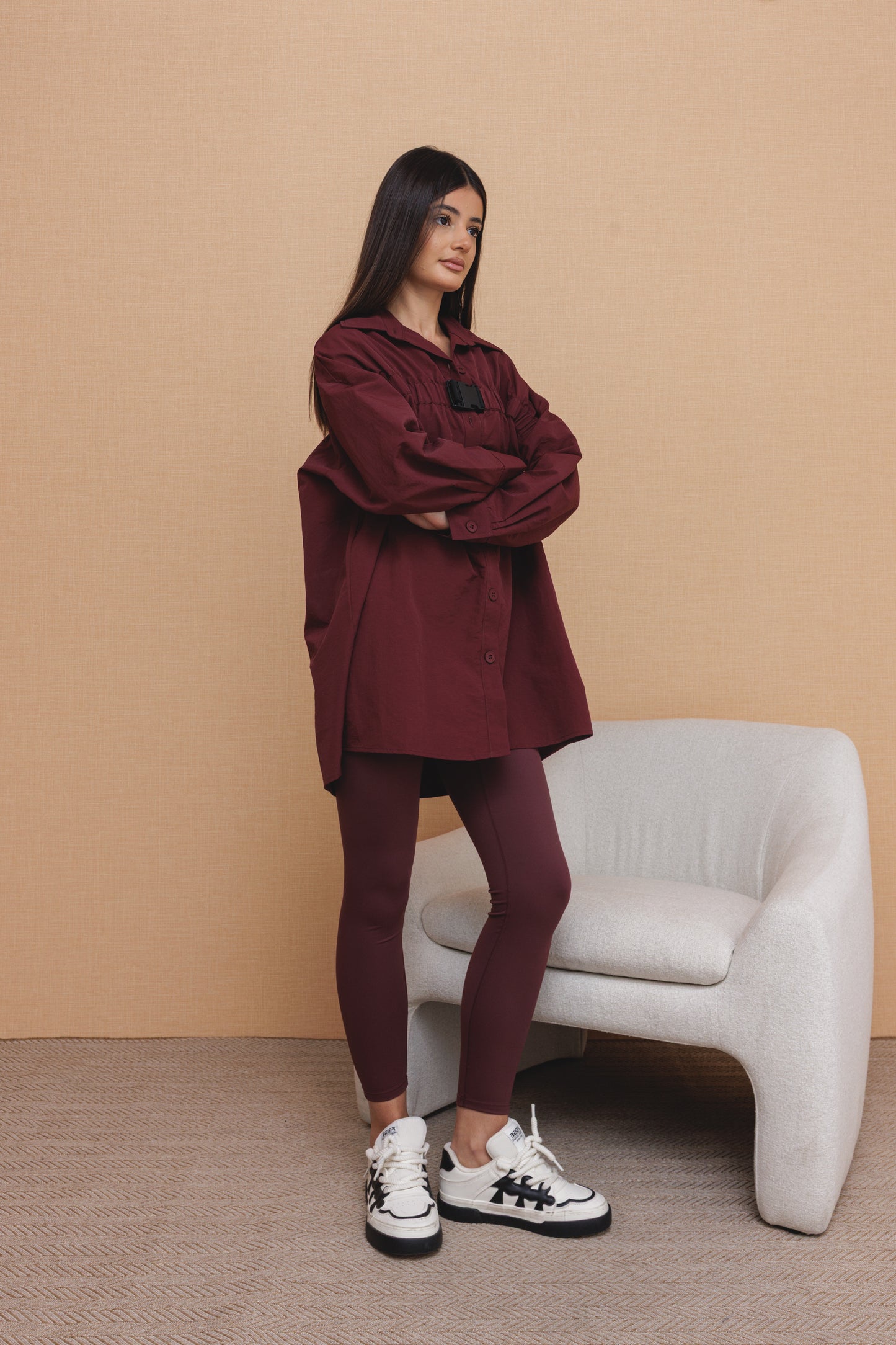 Maroon Buckled Leggings Set