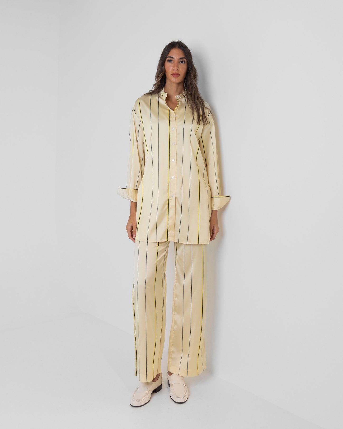 Yellow Silk Striped Set