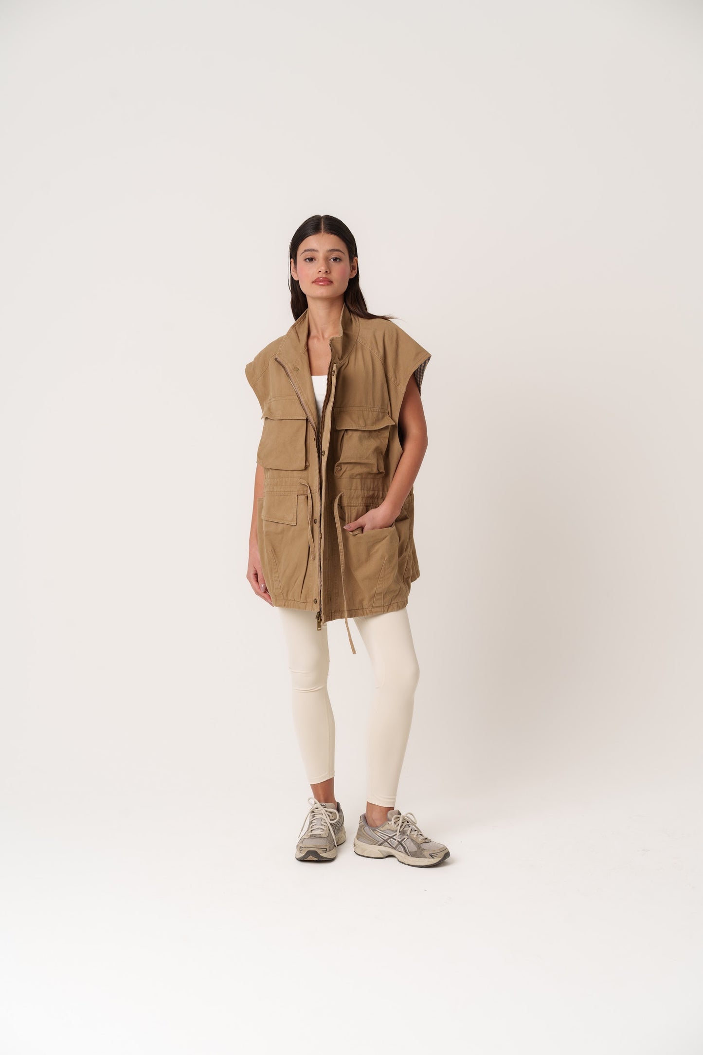 Beige Cargo Oversized Vest