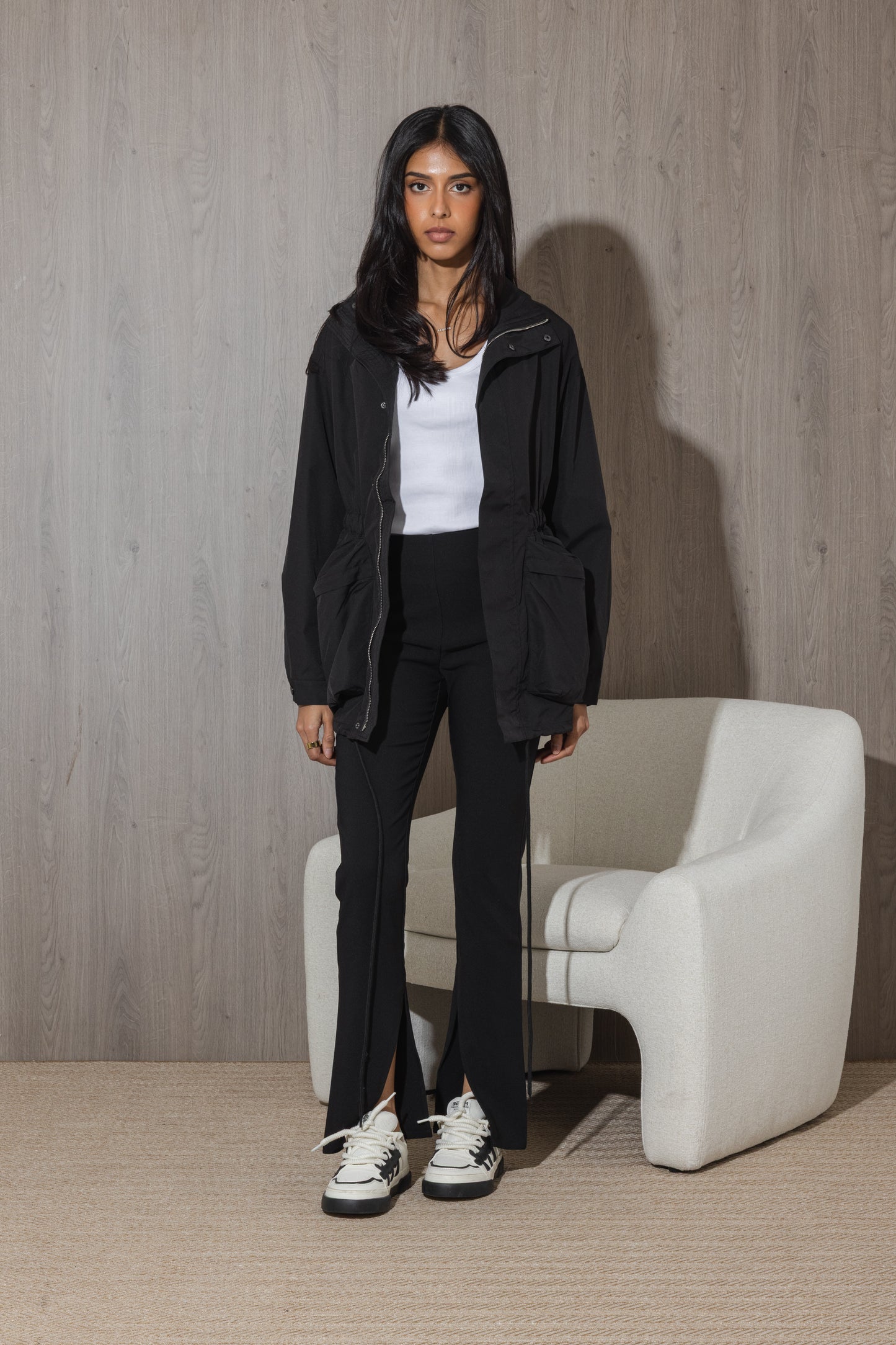 Black Jacket with Cinched Waist & Leggings Set
