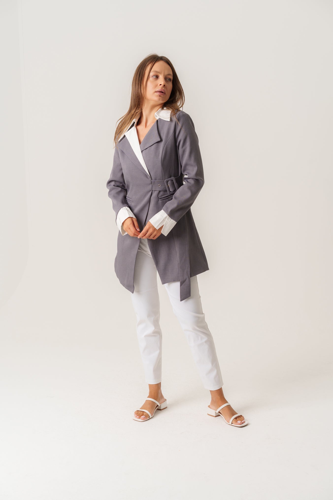 Grey Blazer with Side Belt