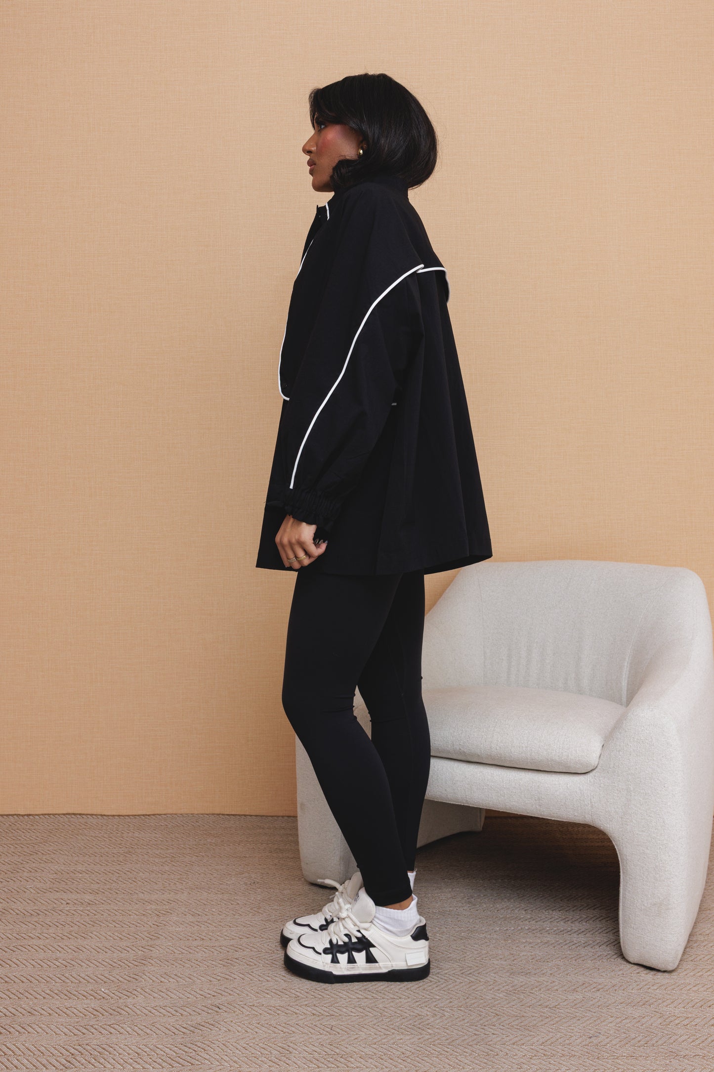 Black Parka Jacket with White Trim