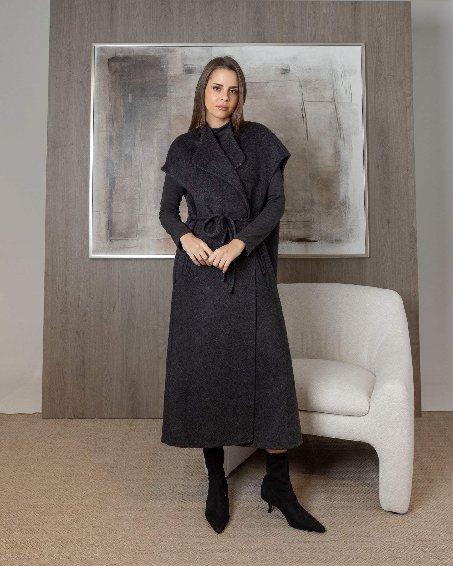 Wool Long Wrap Vest with Rope Belt