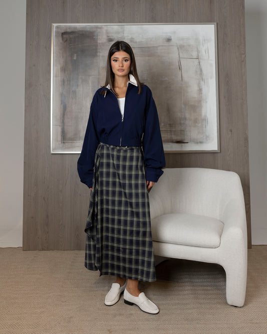 Checked Skirt with Navy Bomber Set