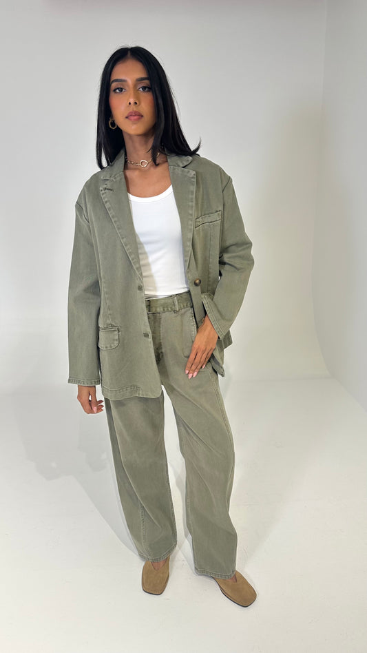Olive Denim Blazer Set