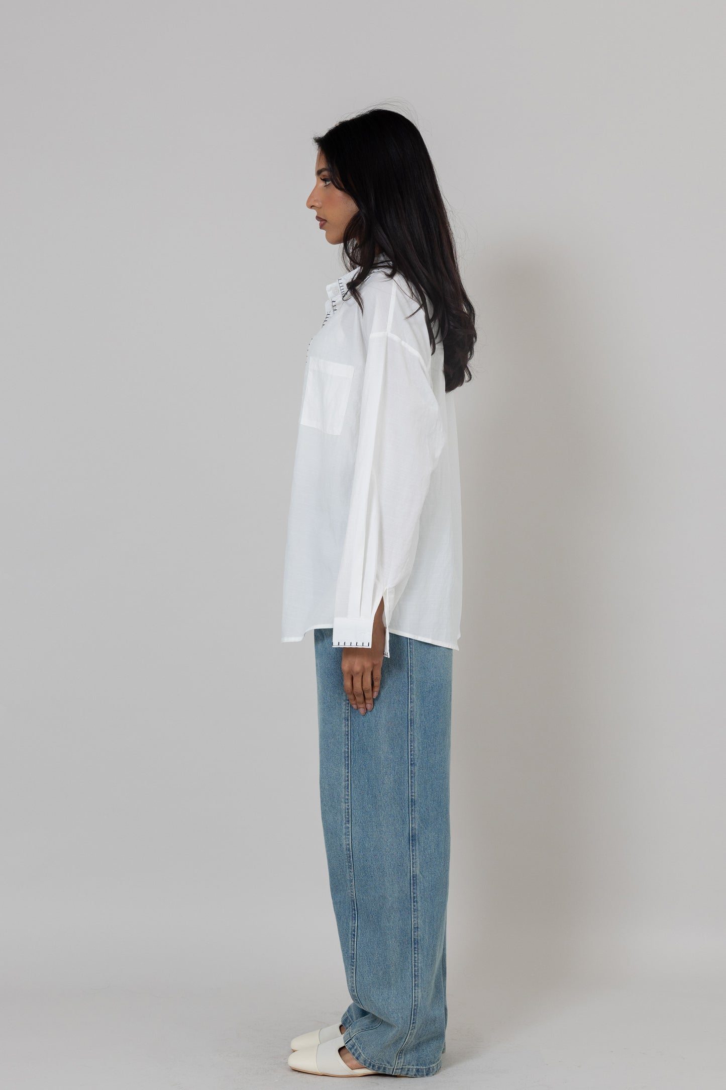 White Light Shirt with Black Stitching