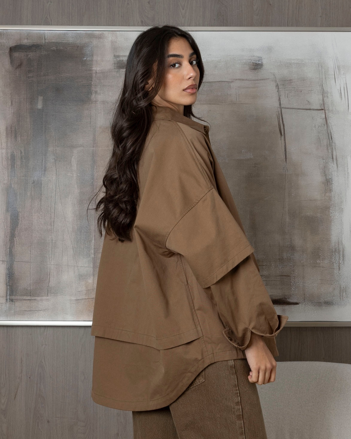 Beige Shirt with Double Sleeve