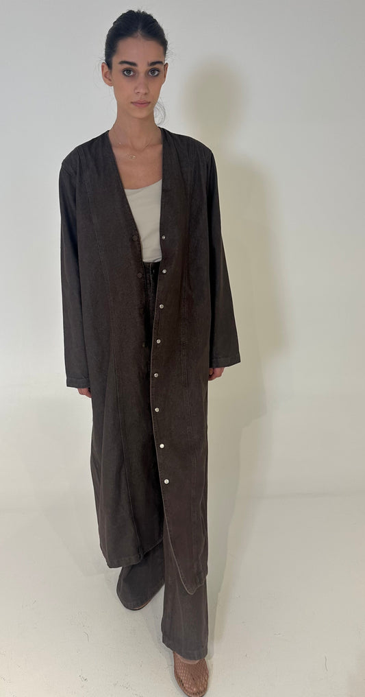 Denim Long Jacket & Pants Set in Maroon