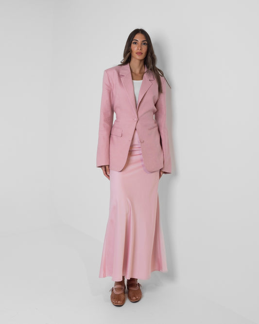 Pink Blazer & Silk Skirt Set