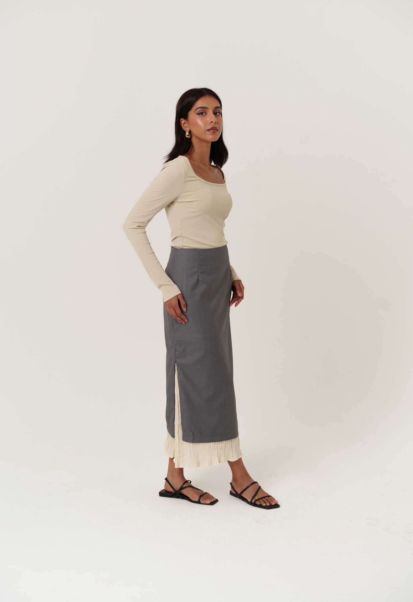 Grey Skirt with Pleats