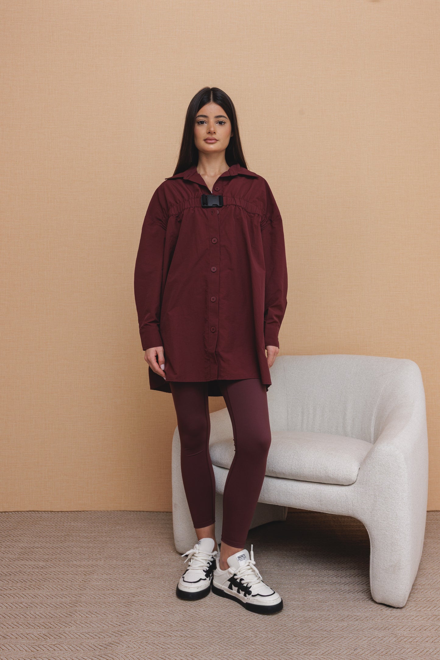 Maroon Buckled Leggings Set