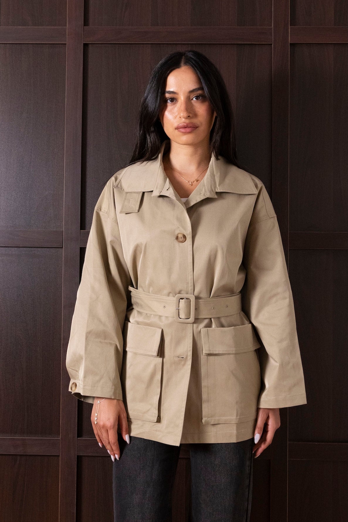 Trench-like Short Belted Jacket