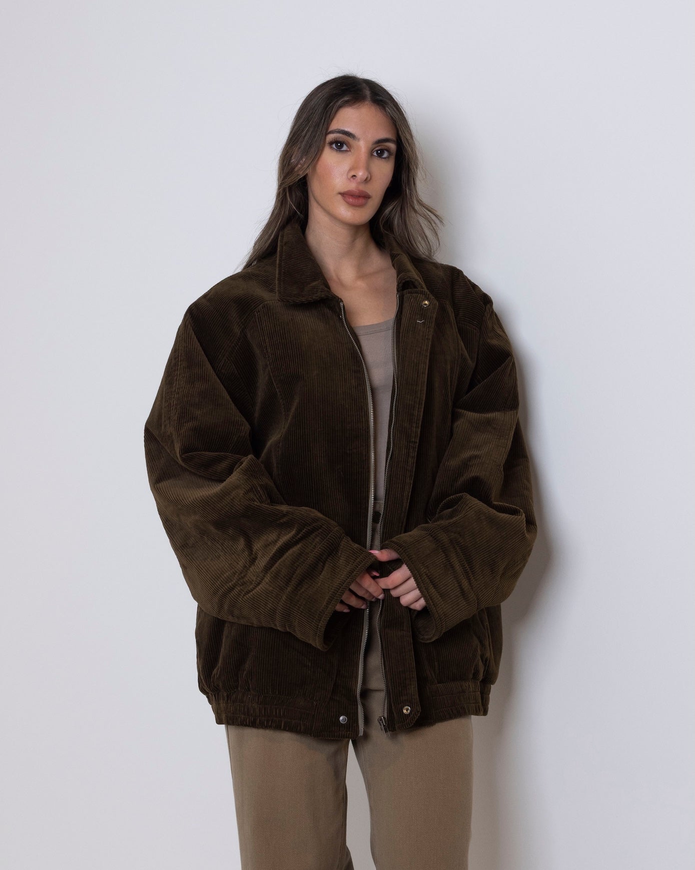 Khaki Corduroy Oversized Jacket