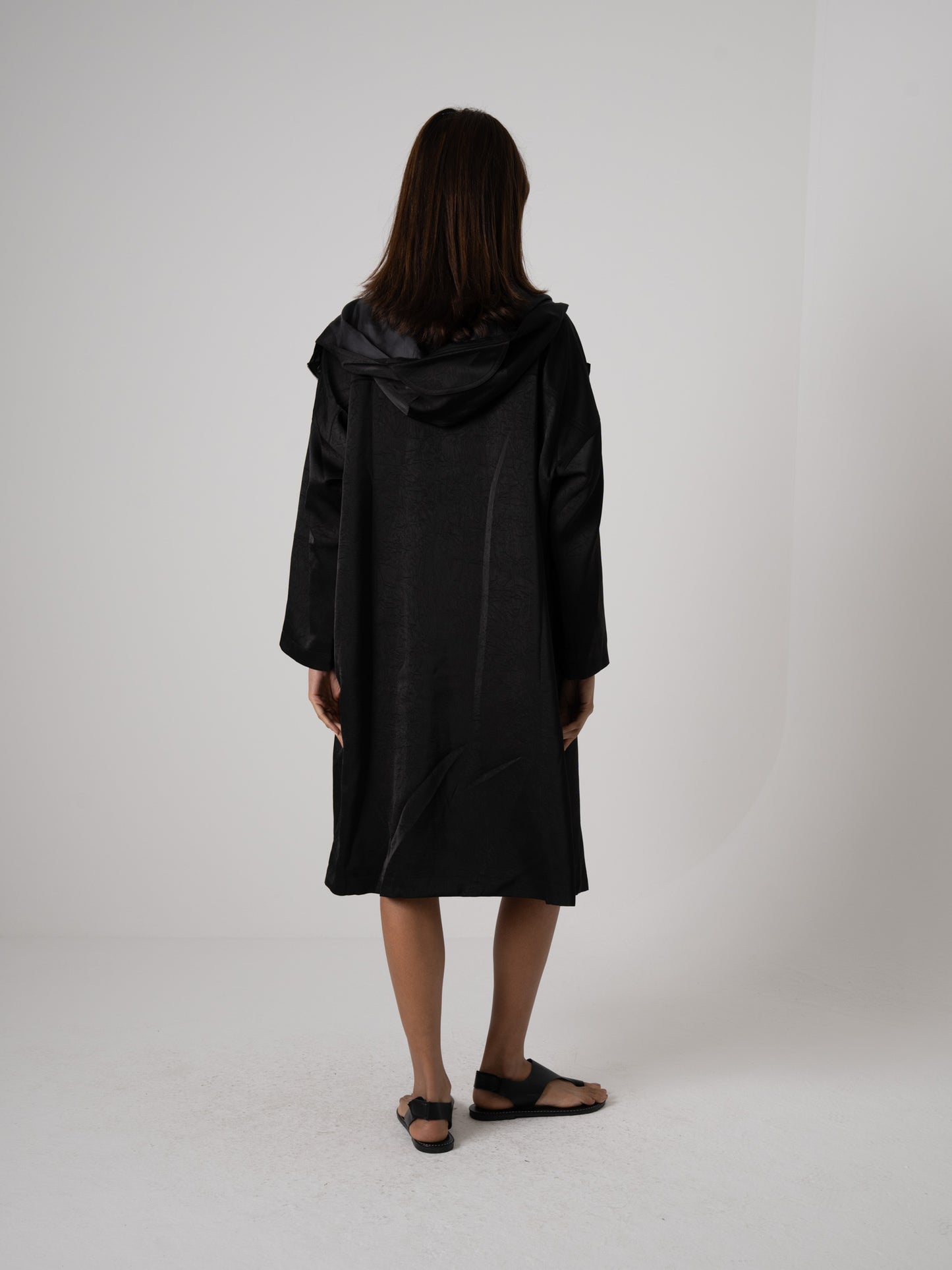 Silk Hooded Mid-length Jacket