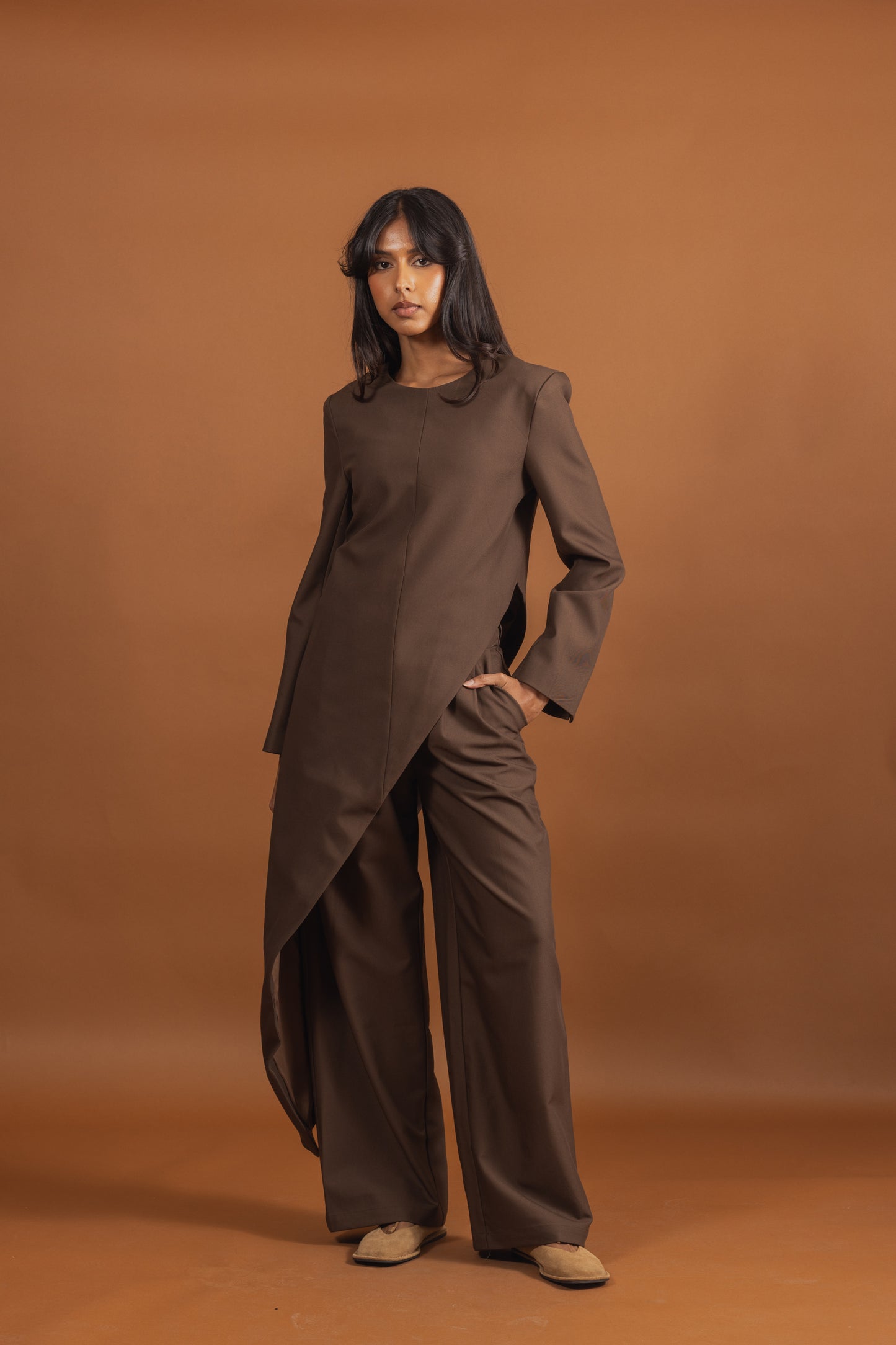 Brown Set with Asymmetrical Top