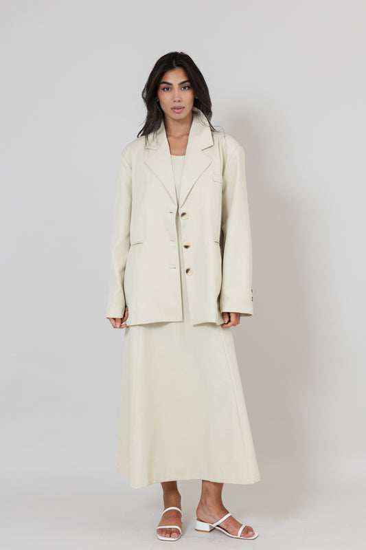 Beige Dress & Blazer Set