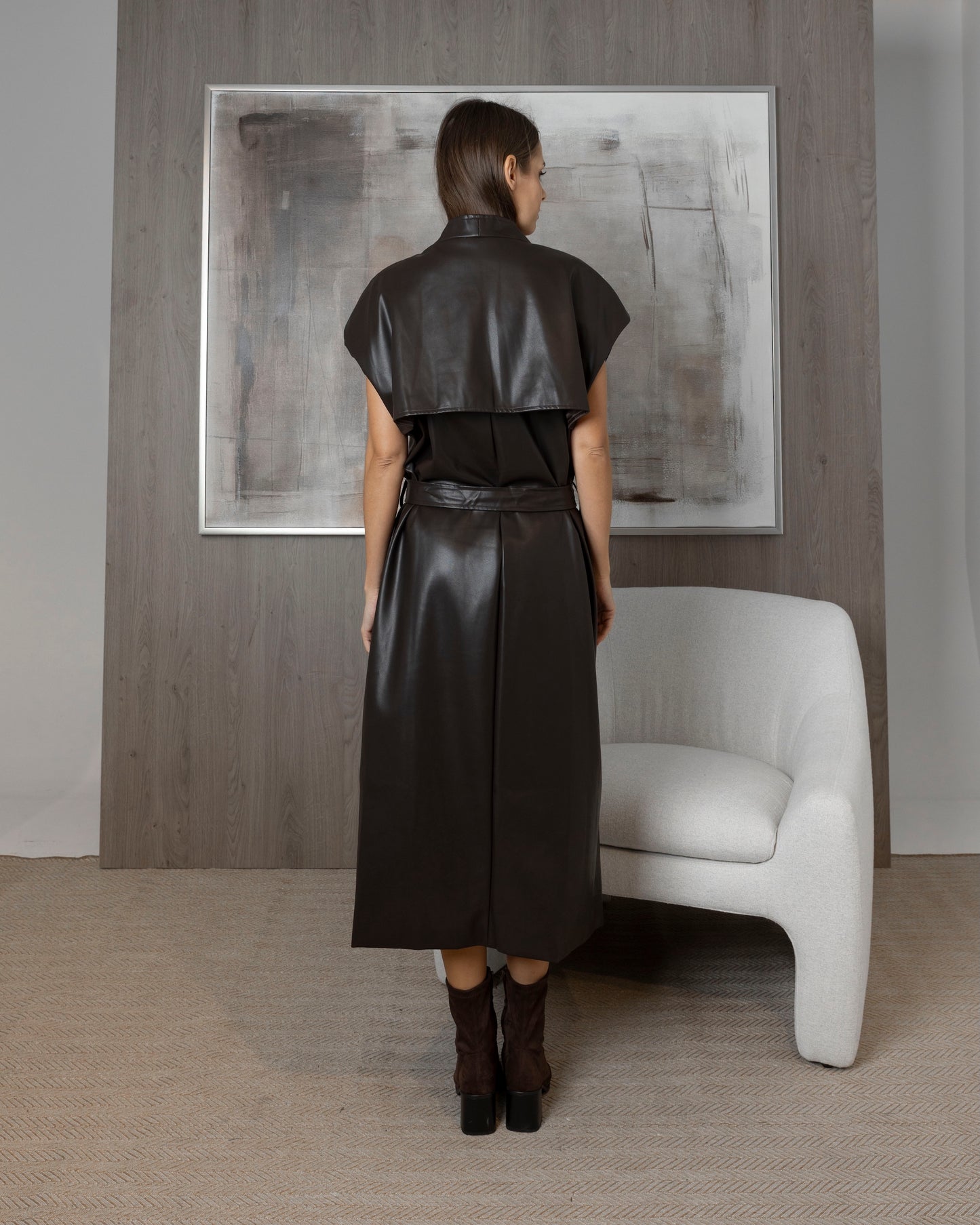 Oversized Long Leather Vest