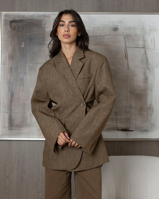 Brown Wool Blazer with Side Button