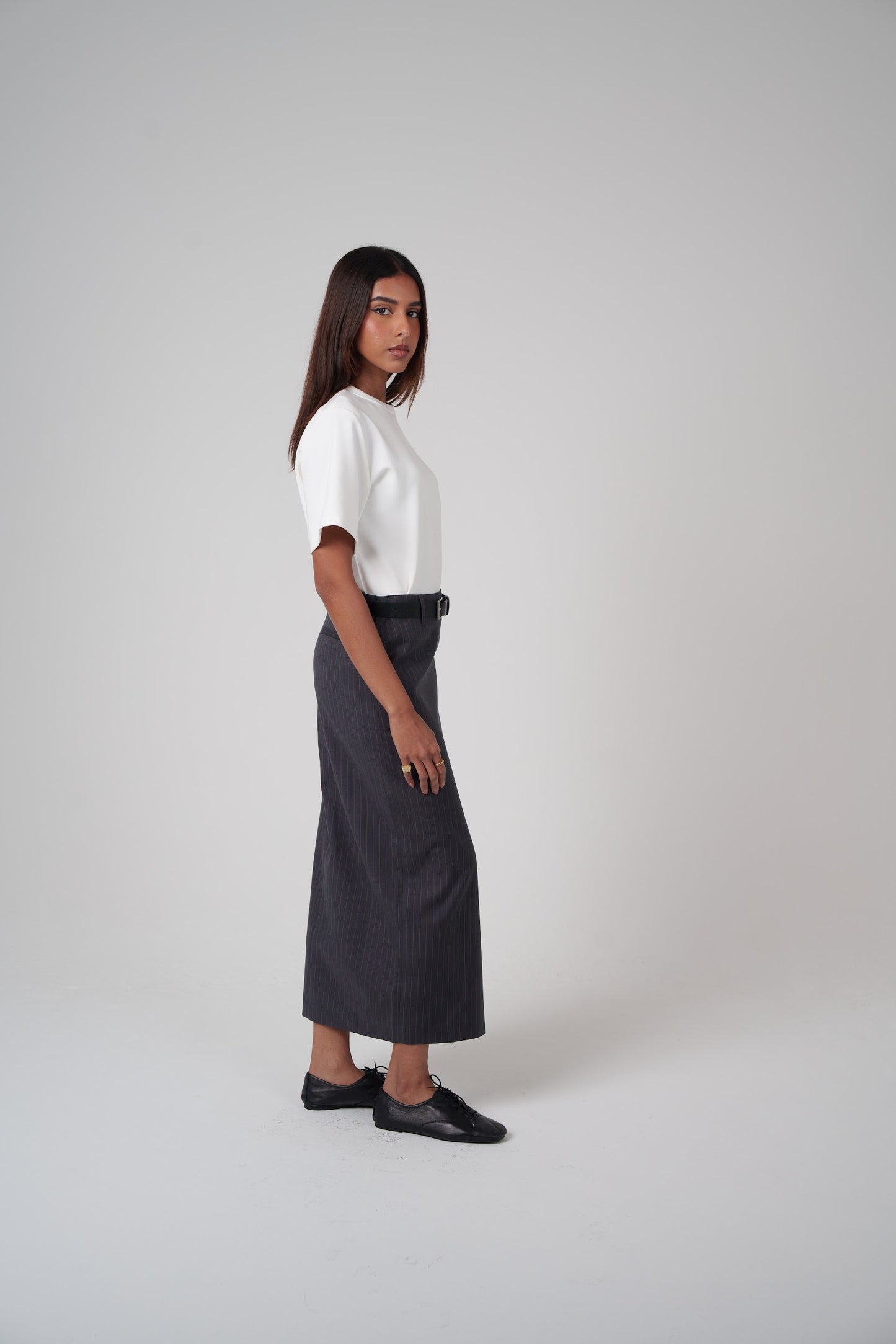 Pinstripe Slit Skirt