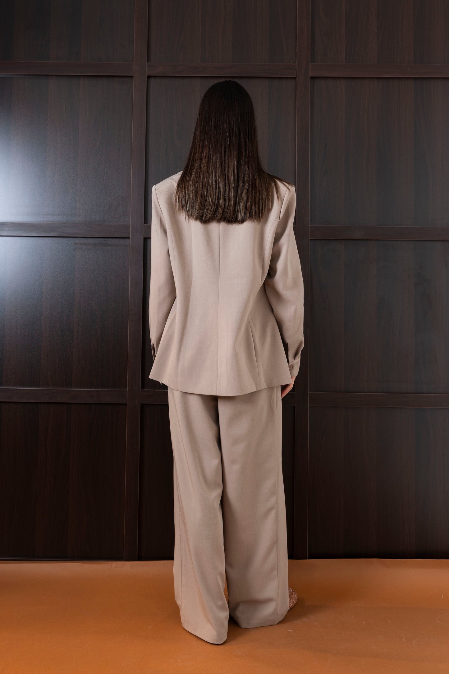 Collared Beige Suit Set