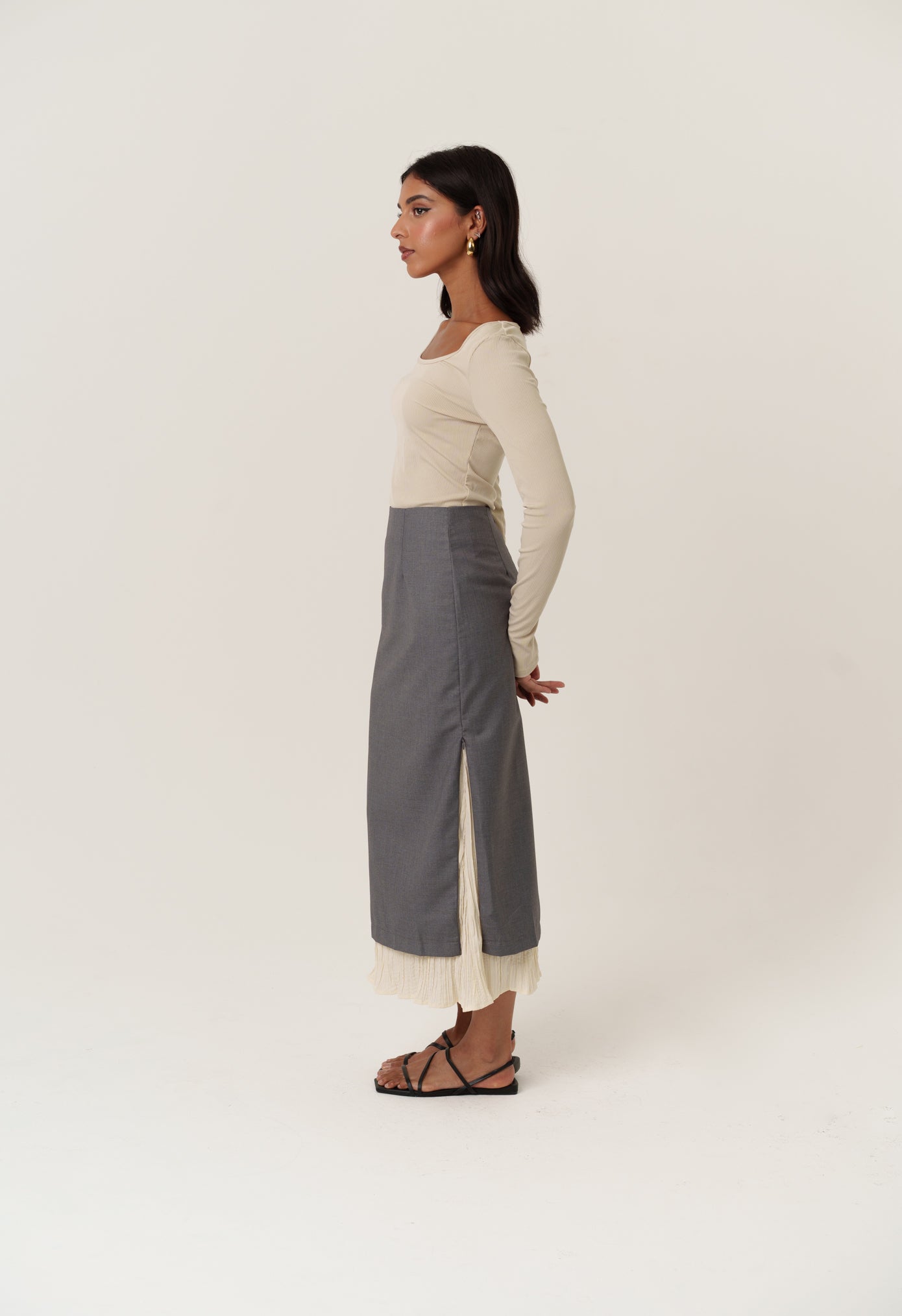 Grey Skirt with Pleats