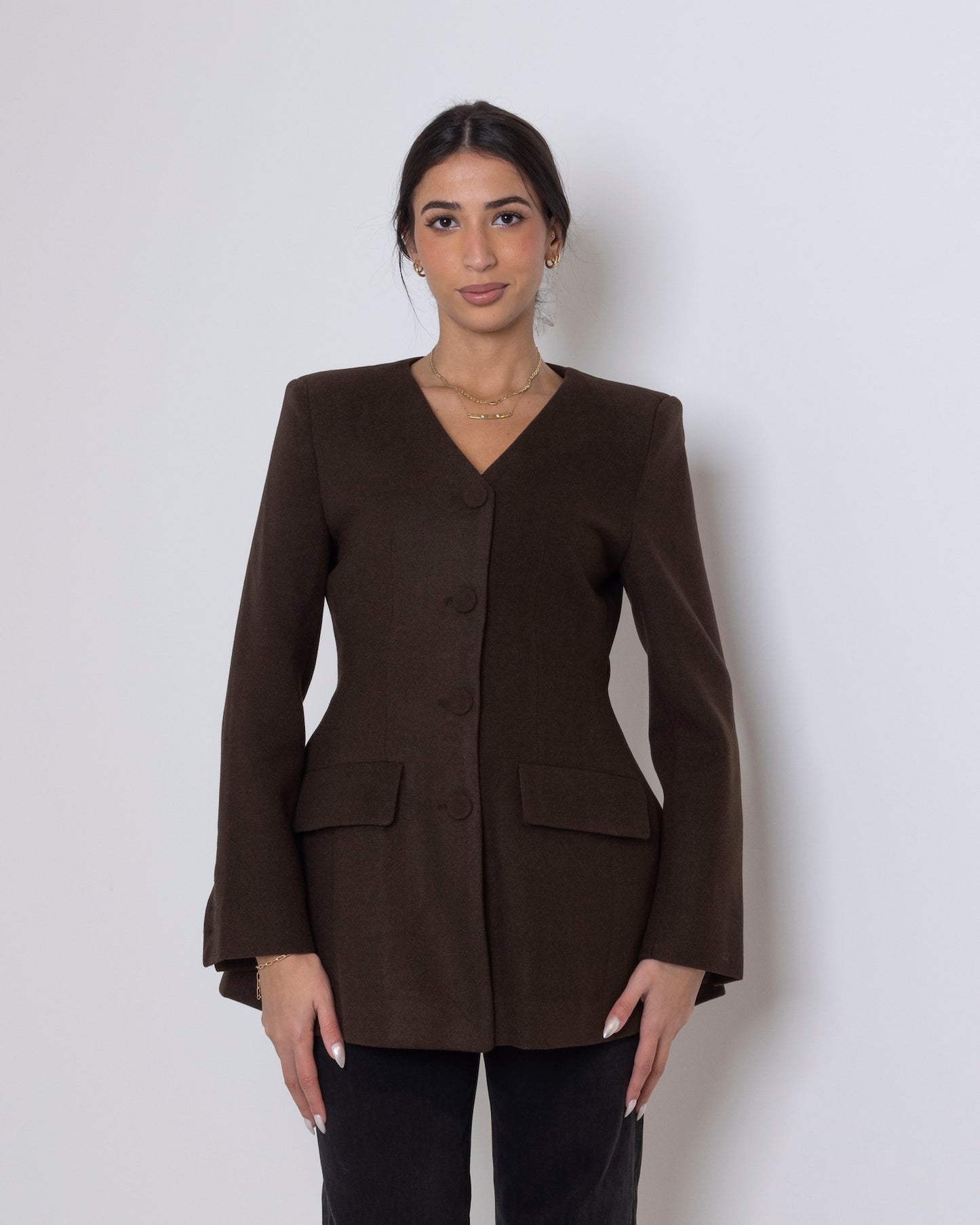 Coffee Waisted Buttoned Jacket