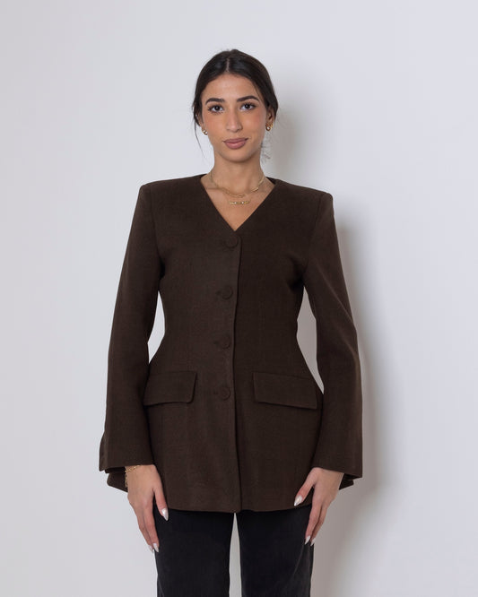 Coffee Waisted Buttoned Jacket