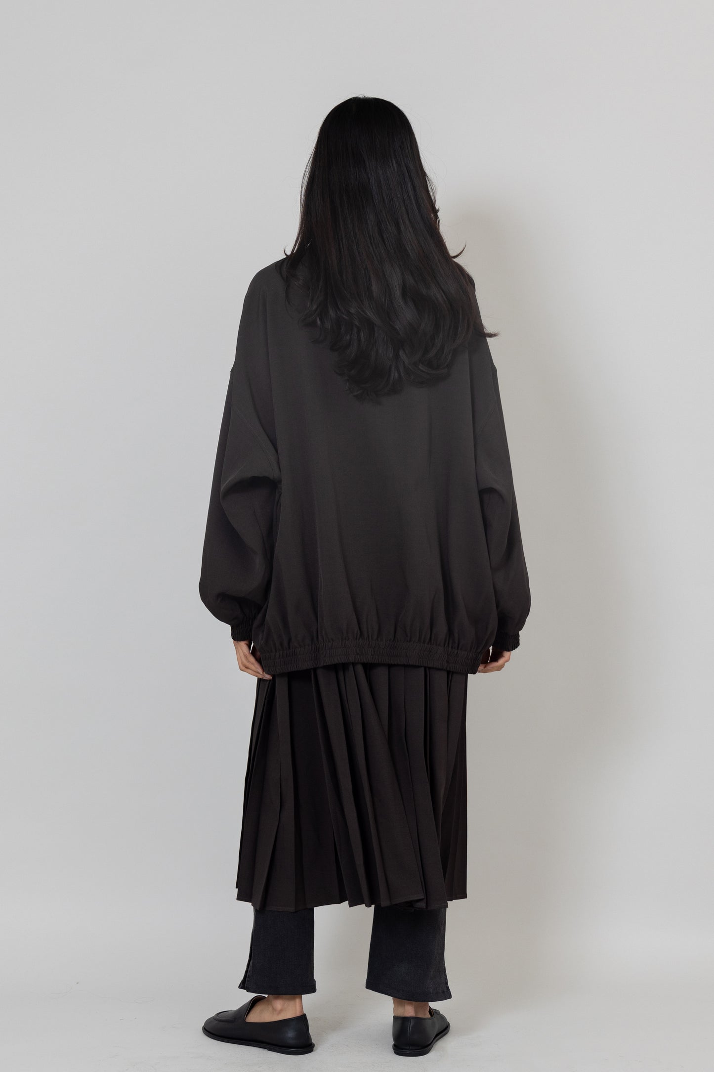 Grey Bomber-like Jacket with Attached Pleats