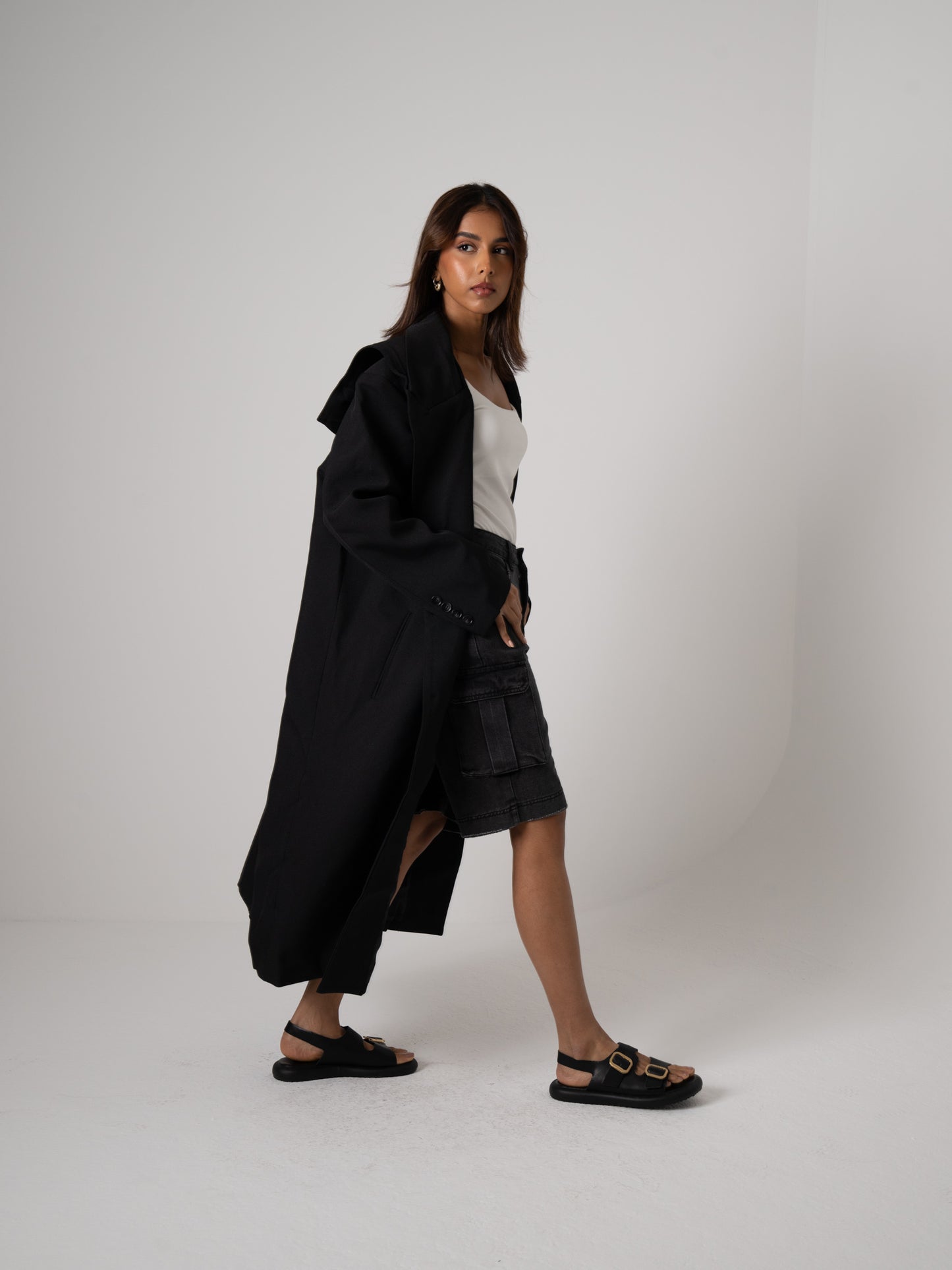 Hooded Black Long Blazer