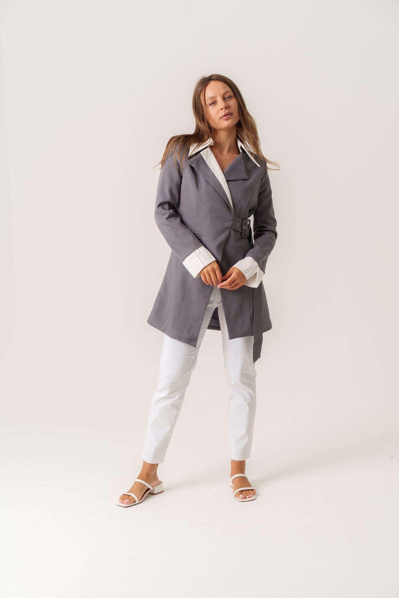 Grey Blazer with Side Belt