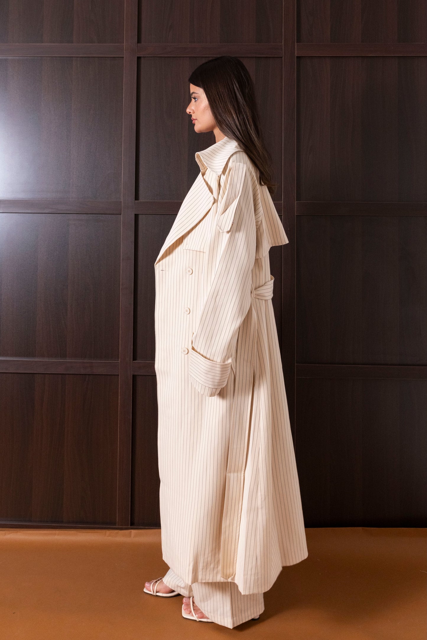 Creme Striped Trench Set